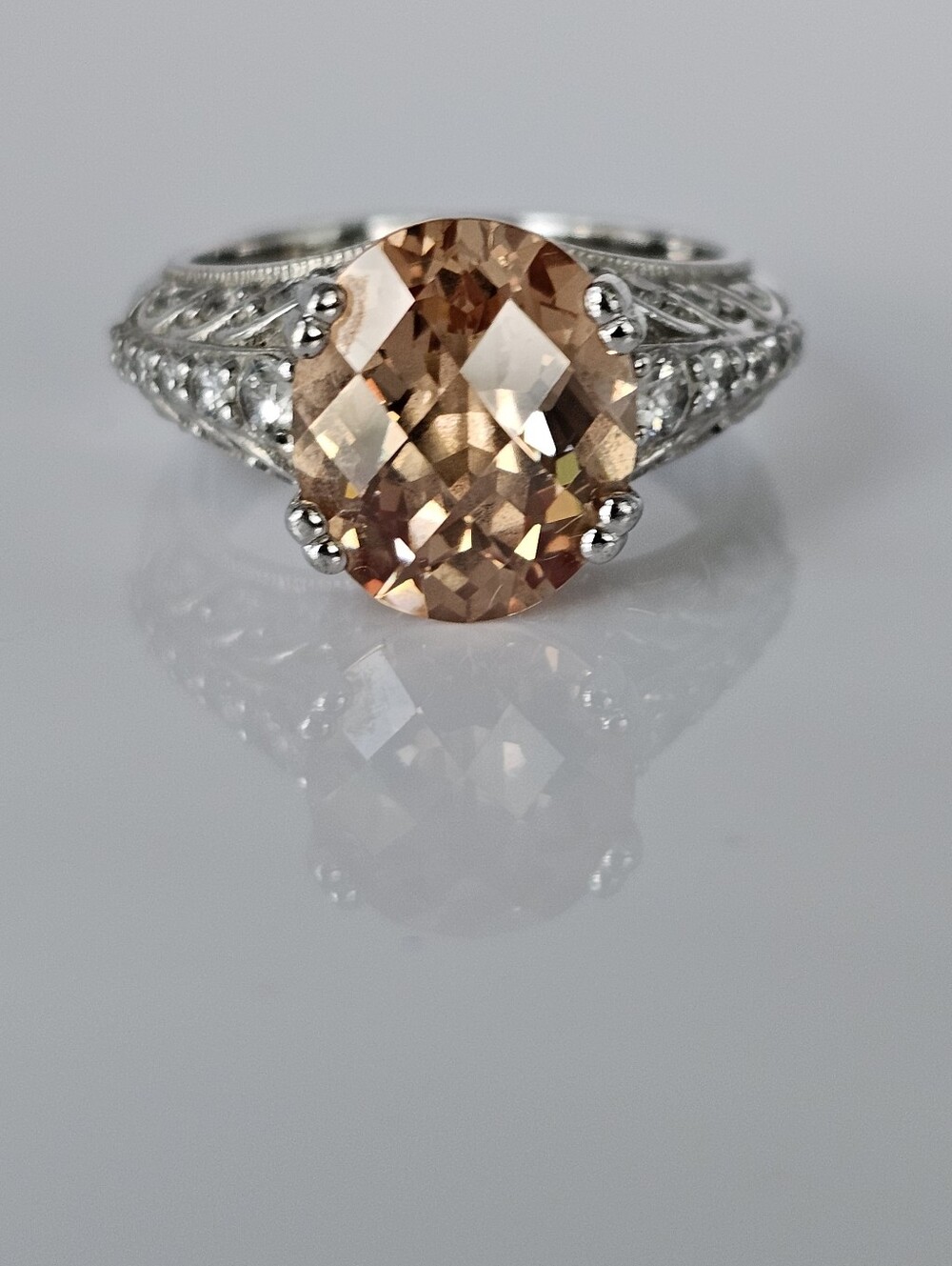 Authentic Tacori Morganite & Diamond Simulant Ring Sterling Silver Size 7!